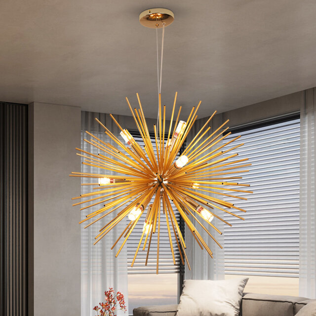 9-Light Gold Sputnik Chandelier Astra Sputnik Satellite Pendant Light Mid Century Starburst Chandelier