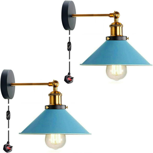 2 PCS Industrial Dimmable Wall Light Plug in Stepless Dimming Vintage Wall Lamp with Switch, Bedroom Lamps with Dimming Switch Plug, E27 Metal Orange