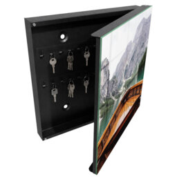 Key box for wall, Opens to the left, 30x30x5, White, A turquoise lake among gray mountains,