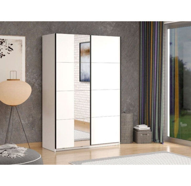 Effect Sliding Wardrobe With Mirror 145cm Wardrobe Storage With Hanging Rail And Shelves Bedroom Furniture