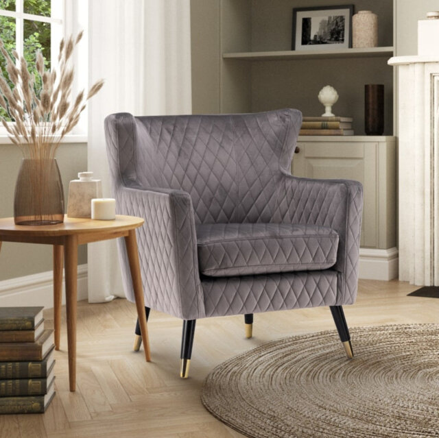 Ghita Quilted Accent Velvet Wingback Chair