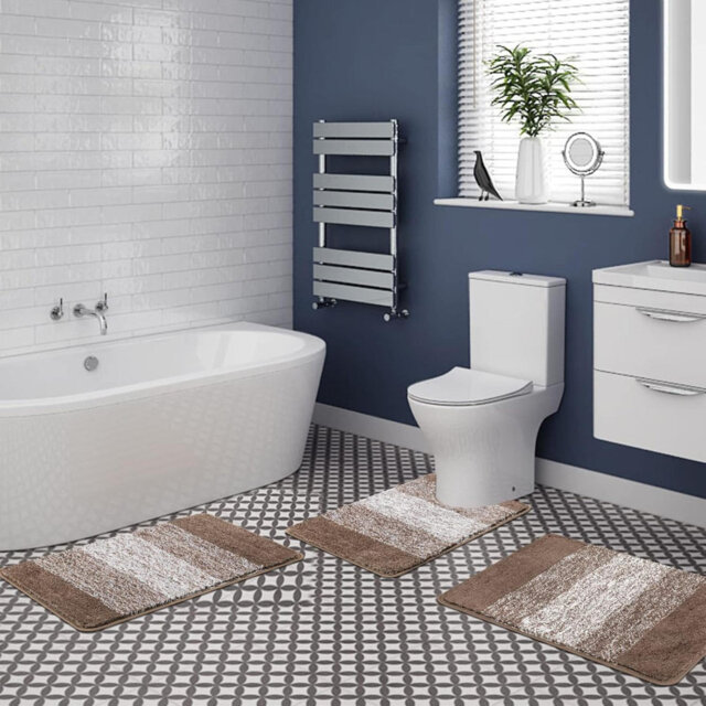 Bath Mat Sets 3 Piece Non Slip Washable Bathroom Mat And Pedestal Mat For Toilet Soft Water Absorbent Bath Toilet Rug Floor Shower Rug, Brown