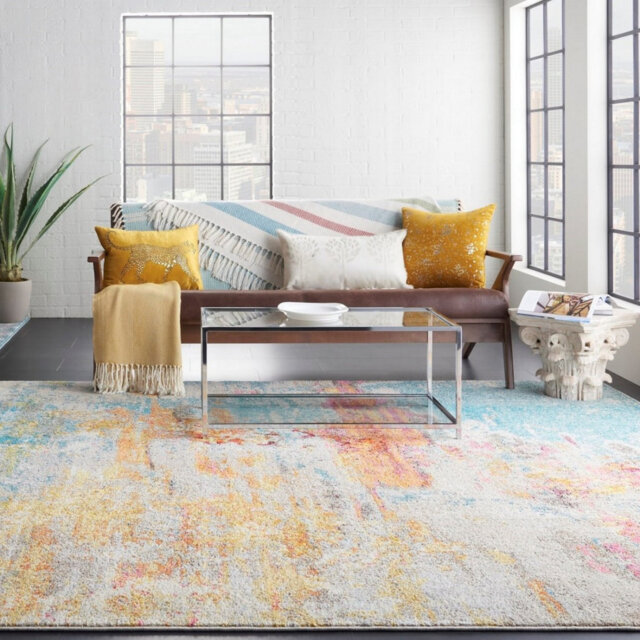 Modern Abstract Rug, 6Mm Thickness Graphics Rug, Stain Resistant Turkish Rug For Bedroom, & Dining Room
