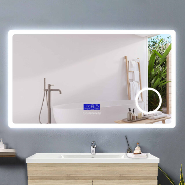 LED Mirror with Bluetooth Speaker and 3x Magnifier,Clock Display,Anti-fog,2 LED Colors,160x80cm