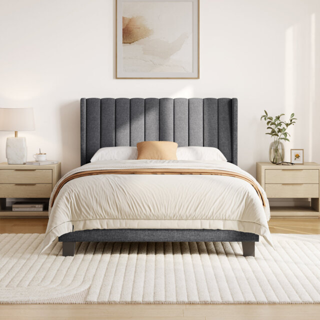 Upholstered Bed Frame with Channel Tufted Headboard