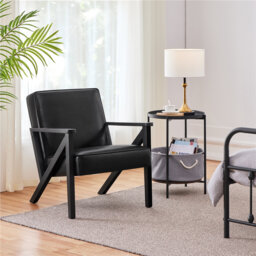 67Cm Wide Modern Upholstered Accent Chair,  Faux Leather Armchair with Z-shaped Wood Legs