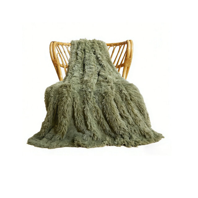 Luxury Faux Fur Blanket, Sage Green Soft Big Fluffy Throw, Shaggy Plush Decorative Couch Throw Green,152x228cm