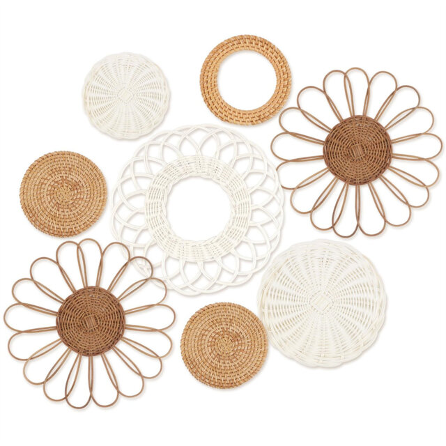 Set Of 8 Boho Wall Decor Rattan Flower Wall Basket Decor Round Hand Woven Rattan Wall Art Hanging Wall Art For Living Rooms Farmhouse Living Rooms Nur
