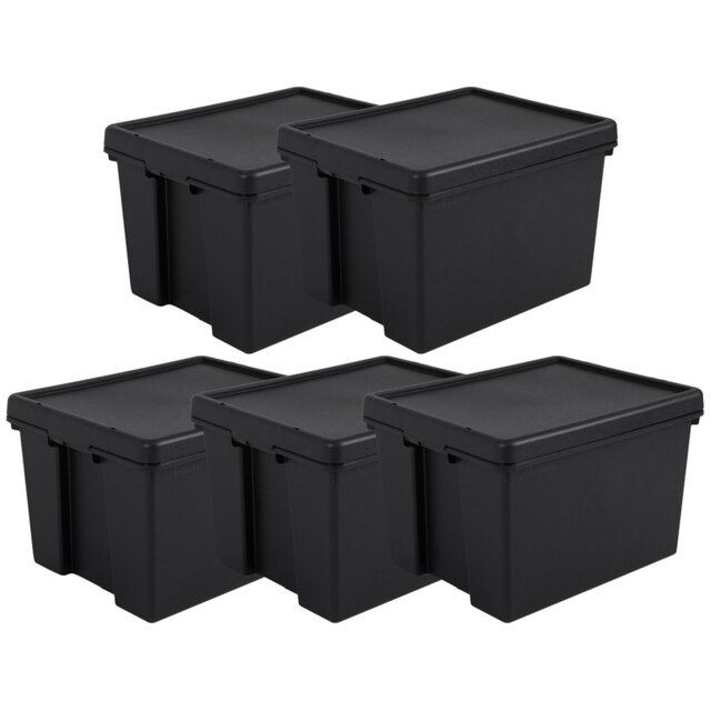 Wham Bam Heavy Duty Recycled 45L Plastic Storage Boxes Pack of 5 Black