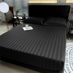 Aspire Homeware Luxury 40cm Deep Striped Fitted Sheet for Hotel Style Bedroom Comfort
