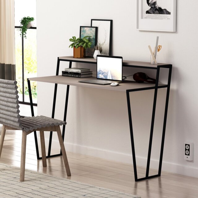 Aires Modern Study Desk Oak With Monitor Stand 124cm Wide