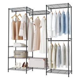 174cm 4 Rail Wire Garment Rack with 8 Shelves Freestanding Open Wardrobe