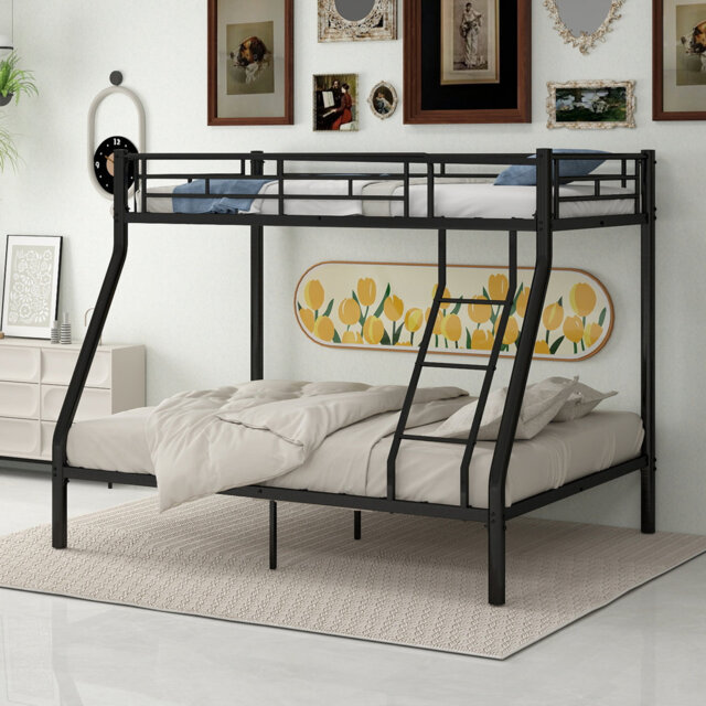 Thick Metal Bunk Bed With Heightened Guardrails & Anti-Slip Ladder, 200/250 Kg