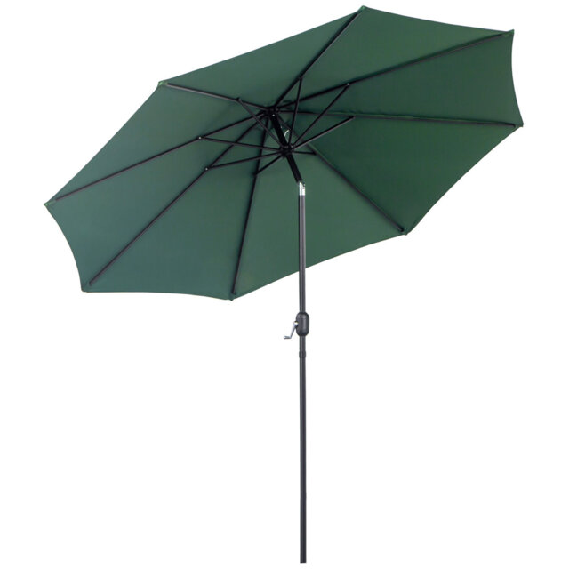 3m Tilting Garden Parasol, 8-rib Outdoor Sun Shade Umbrella, Crank Handle & Push-button Tilt, Powder-coated Steel Pole, Ventilated Canopy For Balcony