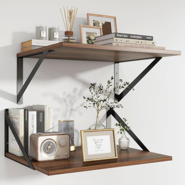Extra Deep Black Floating Wall Shelves - Set of 2