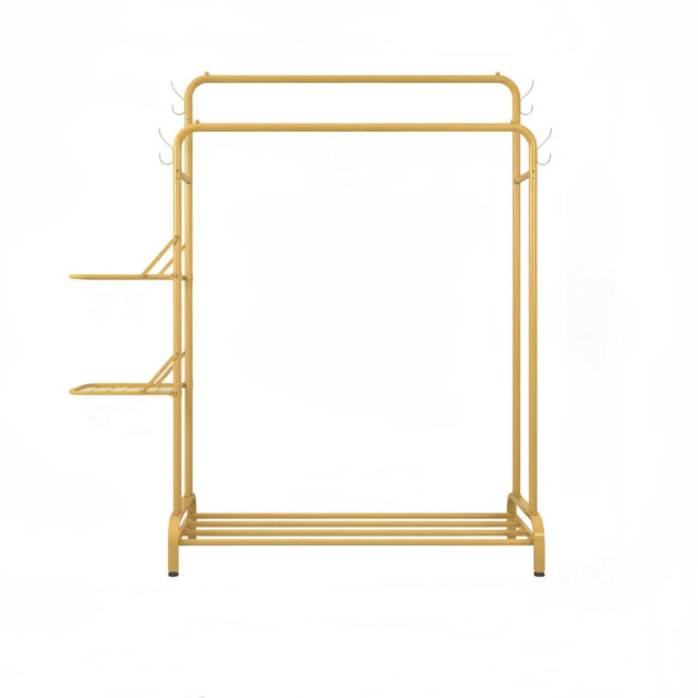 Gold Heavy-Duty Double Garment Rack with Folding Storage Shelves