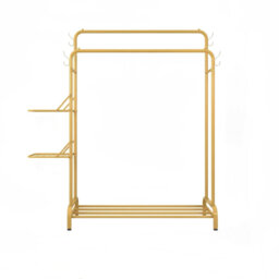 Gold Heavy-Duty Double Garment Rack with Folding Storage Shelves