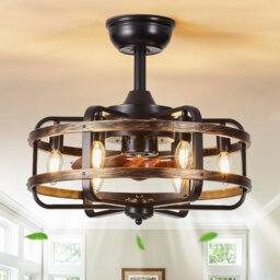 Industrial Caged Ceiling Fans with Lights, Farmhouse 3 Speed Reversible Ceiling Fan for Dining Room