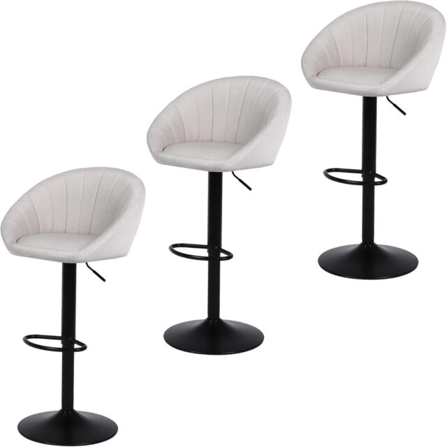 Bar Stools Set Of 3, Soft Velvet Fabric With Footrest, Swivel, Height-Adjustable, Suitable For Dining Room, Living Room And Kitchen, Black