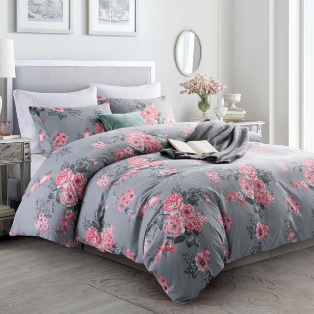 Reversible Microfiber Duvet Cover Set - 2 in 1 Pattern Printed Duvet with Matching Pillow Covers
