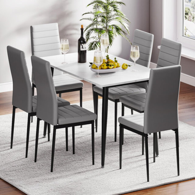 Dining Table And Chairs Set Of 6, 120cm Marble Effect Dining Table With 6 Faux Leather High Back Dining Chairs,modern Dining Table Set For Home/kitche