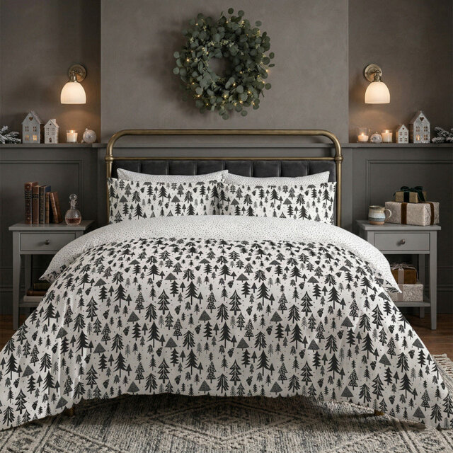 Pine Tree Duvet Cover Set – Reversible Bedding Wildflower Meadow Print, Easy Care Polycotton, Breathable & Wrinkle Resistant