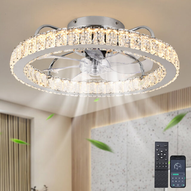 50cm Dimmable Crystal Ceiling Fan with LED Light and Remote Control and APP