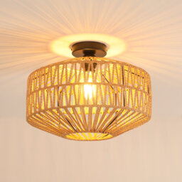 Rattan Lantern 40CM Natural Farmhouse Style Flush Mount Ceiling Light