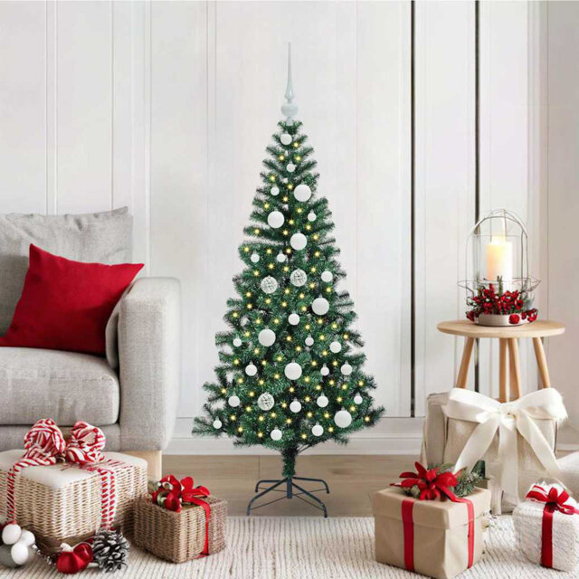 vidaXL Artificial Pre-lit Christmas Tree Green PVC and Metal
