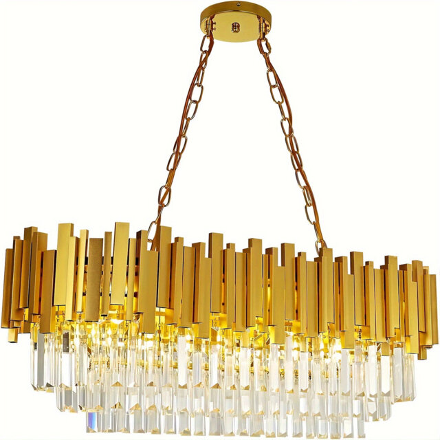 "31.49"" Luxury Gold Oval Tiered Crystal Chandelier, E14 Base, Bulb Excluded"