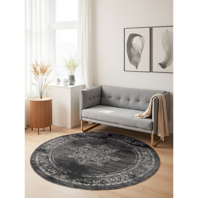 Lydia Short Pile Rug Round by Hanse Home – Round short pile rug, oriental design, classic living room rug for living rooms, bedrooms, dining rooms, ha