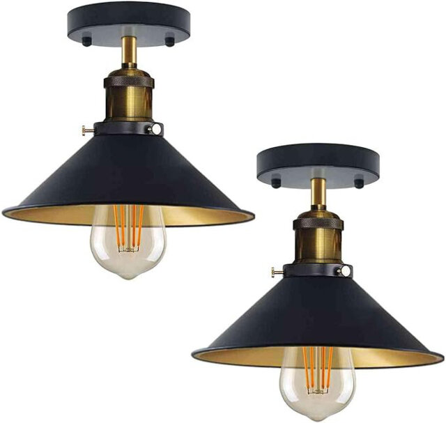 Vintage-Flush Mount Ceiling Lighting LED Lights Semi Flush Light Fitting-Pendant Light Lamp Chandelier Metal 22cm Cone Light Shade for Hall Living Roo