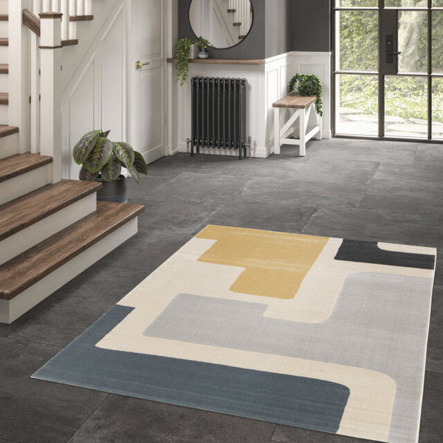 Odoaker Machine Woven Black/Blue/Cream/Grey/Yellow Indoor Rug