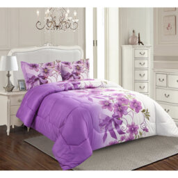 Printed Bedspreads 3 Piece Trendy Purple Comforter Bed Throw with Matching Pillow Shams