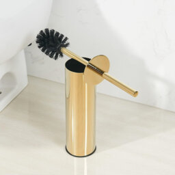 Round Floor-Length Toilet Brush And Holder Set,Stainless Steel,Stable Base,Gold