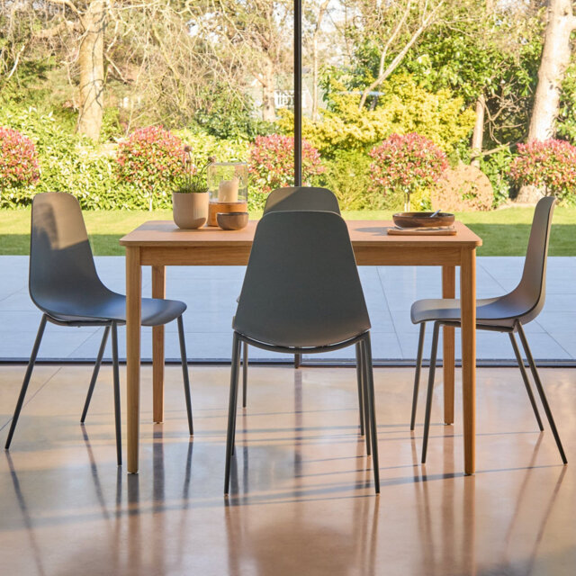 Whitewash Extendable Dining Table Set - 4 Seater - Pink Dining Chairs