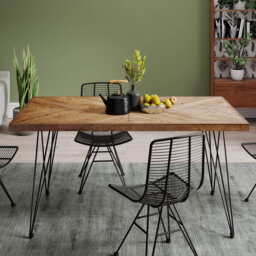 Hume Oak Solid Wood Top Metal Base Dining Table