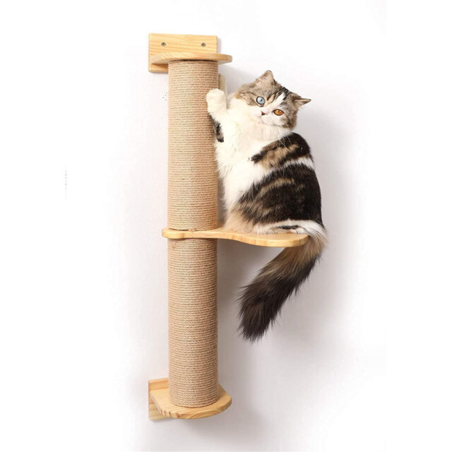 Cat Activity Tree With Scratching Posts, Wall Mounted Jute Scratcher Pine Hammock, Natural Rubber Wood Material