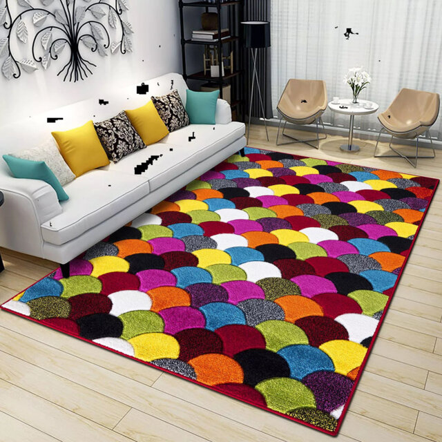 Modern Luxury Hand Carved Multi Colour Bedroom Carpet Small Floor Rug Mat