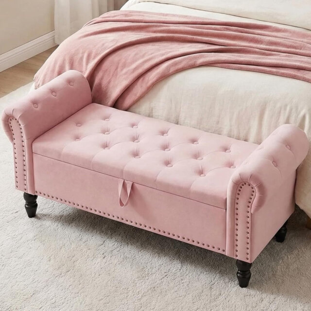Ottoman Storage Bench, Velvet End Of Bed Storage Box With Lid, Sturdy Wood Legs Footrest, 168kg Load Capacity, Sofa Bench For Bedroom/living Room, 133