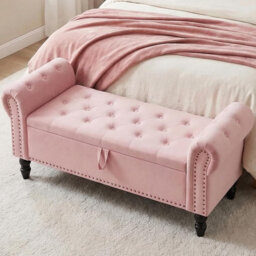 Ottoman Storage Bench, Velvet End Of Bed Storage Box With Lid, Sturdy Wood Legs Footrest, 168kg Load Capacity, Sofa Bench For Bedroom/living Room, 133