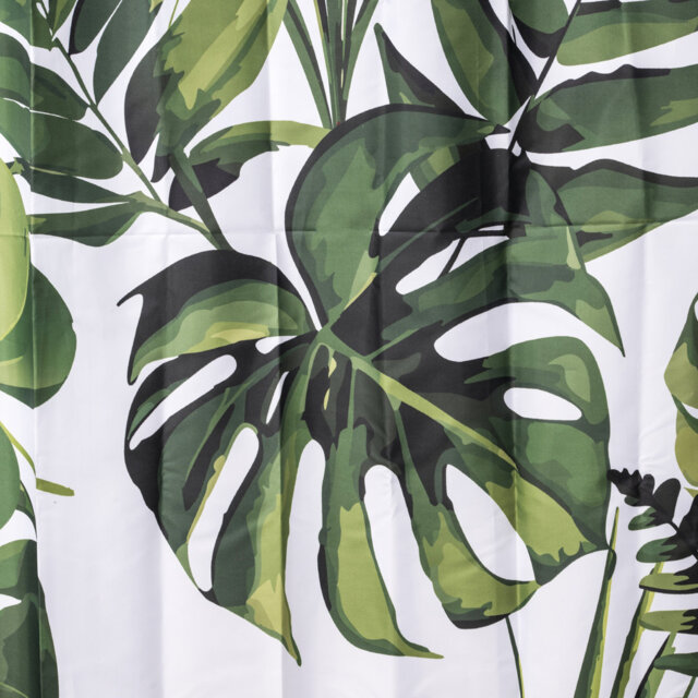 Croydex Shower Curtain with Green Botanical Leaves Design - 100% Polyester with a Weighted Hem, Machine Washable and coated with Proseal for Water Rep