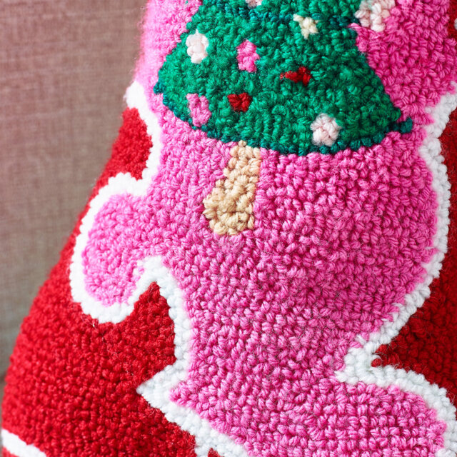 Santa's Howdy Christmas Boot Boucle 3D Shaped Cushion