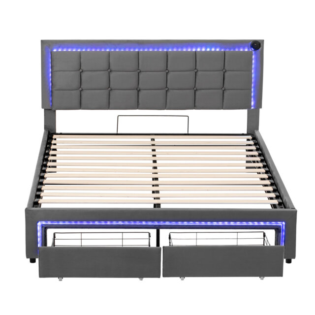 Ottoman Bed With Led And Usb Linen Grey