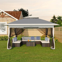 3m x 3m Pop Up Gazebo - Double Roof Garden Shelter with Netting & Sandbags - Height Adjustable Outdoor Party Tent
