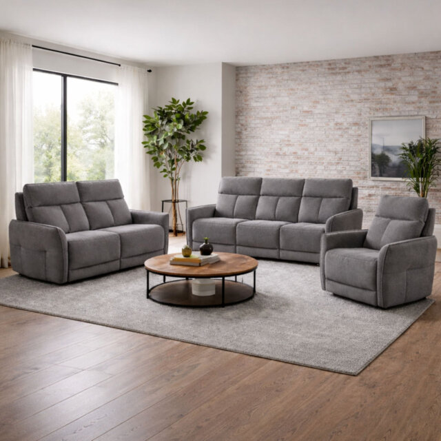 Almita Fabric Upholstered Power Recliner 3 + 2 + 1 Sofa Set with USB Charging