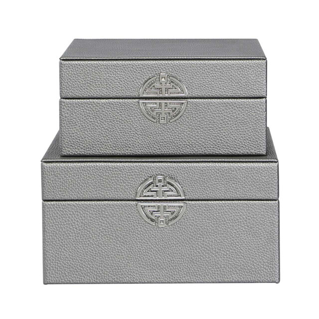 2 Piece Faux Leather Jewelry Boxes, Modern Design Decoration Storage Boxes Set