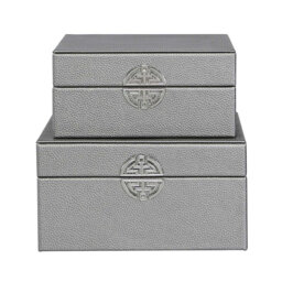 2 Piece Faux Leather Jewelry Boxes, Modern Design Decoration Storage Boxes Set
