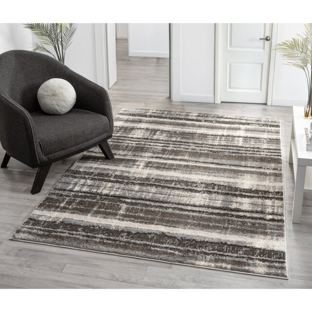 Annais Modern Embossed Contemporary Living Room Area Rug - Striped Design,Grey