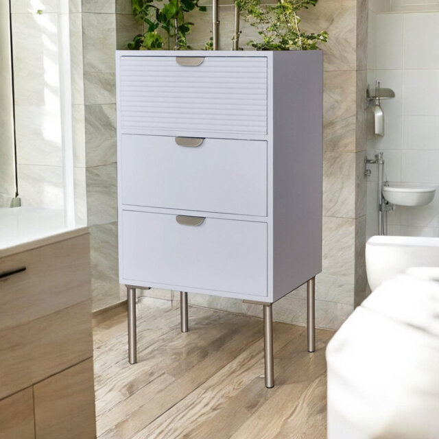 Durable Agran 40cm Wide Chest of Drawers - Modern 3-Drawer Compact Storage Unit with Playful Scalloped Design for Bedroom Use